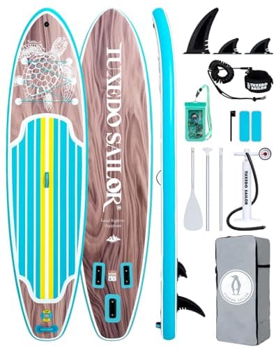 Tuxedo Sailor 11' Inflatable Stand Up Paddle Board with SUP Accessories, Anti-Slip EVA Deck and Large Fin, Paddle Boards for Adults & Youth of All Skill Levels