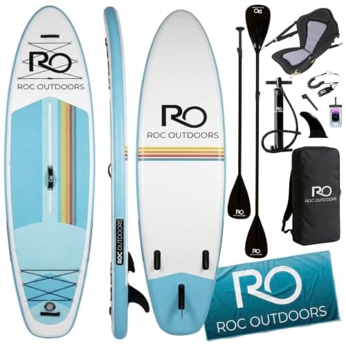 Roc Inflatable Stand Up Paddle Board 10' 6" with Premium SUP Paddle Board Accessories, Wide Stable Design, Non-Slip Comfort Deck for Youth & Adults (Cloudline W/Kayak Seat)