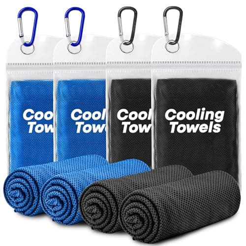 RUENVUE 4 Pack Cooling Towels (40"x 12"), Soft Breathable Gym Towels, Outdoors Ice Towel for Neck and Face, Camp Essentials Microfiber Sweat Towels for Gym, Run, Yoga, Workout, Travel, Climb