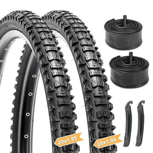 2-Pack Mountain Bike Tires Set: Hycline 20x1.95 Inch (57-406 mm) Folding Replacement Puncture Resistant High-Density Bicycle Tires and Pair Inner Tubes with Tire Levers for MTB Off-Road Bike