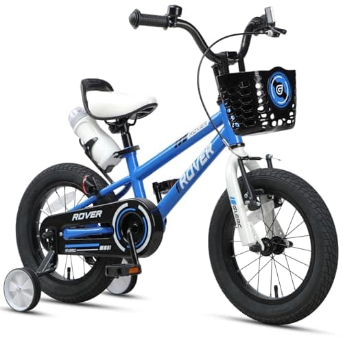 Glerc Rover Kids Bike, 14 Inch Boys Bike for 3-5 Years Old Children, Kids Bicycle with Water Bottle & Basket & Training Wheels, Blue