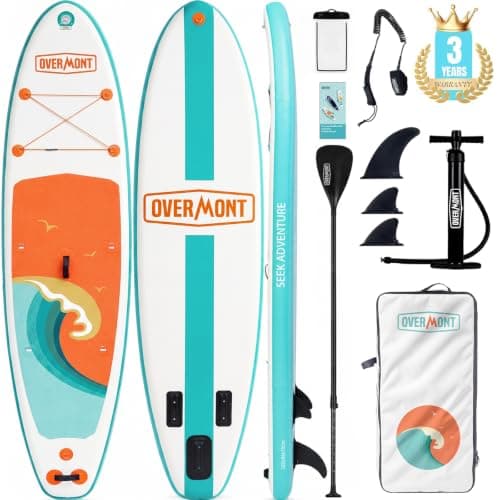 Overmont Inflatable Stand Up Paddle Board with SUP Accessories, Non-Slip EVA Deck, 10'6" x 33" Wide Stable Paddle Board for Adults & Youth of All Skill Levels