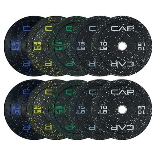CAP 260 lb Economy Speckled Olympic Bumper Plate Set 2-Inch Olympic Plates, Medium Bounce Rubber Weight Plates with Steel Hub for Weightlifting, Strength Training & Home Gym Workouts