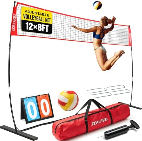 ZEALFEEL Volleyball Net, 12FT Volleyball Training Net Height Adjustable, Portable Freestanding Practice Net for Hitting or Serving Drills, Pop up Volley Ball Nets with Carry Bag for Backyard Outdoor