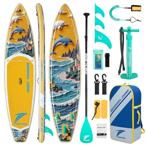 TIDETREK 11'/11'6" x 33"/34" x 6" Inflatable SUP Paddle Board – Extra-Wide, Stable Stand Up Paddle Board with Premium Full Accessory Set for Adults & Youth (Sunny Wave, 11'6"x33"x6")