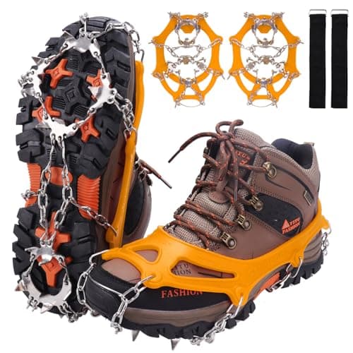 WIN.MAX Crampons for Shoes, Traction Cleats Ice Snow Grips with 19 Stainless Steel Spikes, Shoe Talons Anti - Slip Boots Spikes for Walking, Jogging, Climbing and Hiking (Yellow, L)