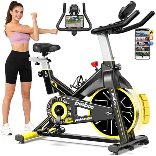 pooboo Exercise Bike,Stationary Bike for Home with Exclusive App,Magnetic Indoor Cycling Bike with 350 lb Weight Capacity,Tablet Mount and for Weight Loss