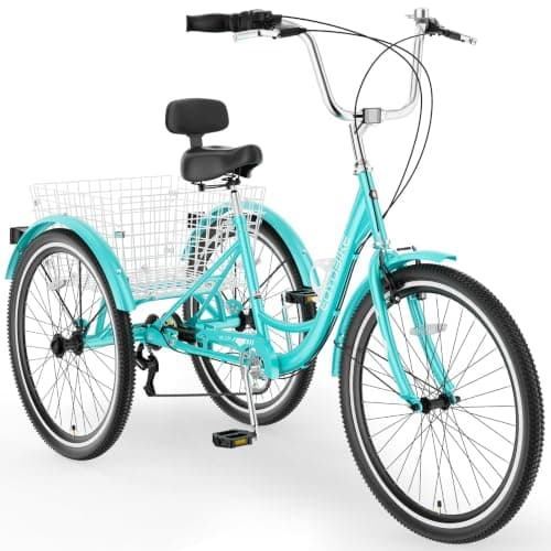 MOONCOOL Adult Tricycles 3 Wheel 7 Speed Trikes, 20/24/26 inch Adult Trikes 3 Wheeled Bike with Basket for Seniors, Women, Men