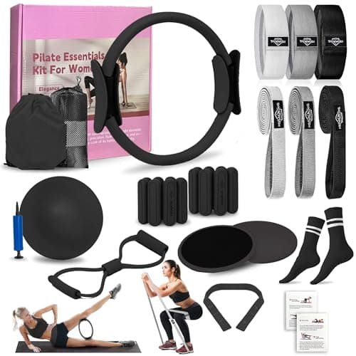 DICYWUDI Pilates Essentials Kit for Home Women, Pilates Equipment for Workouts, 6 Fabric Resistance Bands, 12 Inch Magic Circle Yoga Ring, Mini Exercise Ball, Great Exercise Accessories