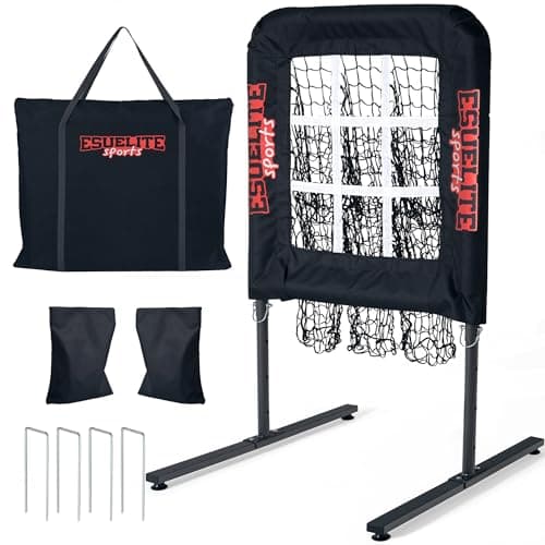 9 Hole Pitching Net with Strike Zone, Baseball Pitching Target, Softball Pitching Net, Portable Pitcher Training Equipment Height Adjustable(Black Pro)