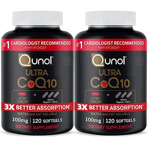Qunol Ultra CoQ10 100mg, 3x Better Absorption, Patented Water and Fat Soluble Natural Supplement Form of Coenzyme Q10, Antioxidant for Heart Health, 8 Month Supply, 240 Softgels, 120 count (Pack of 2)