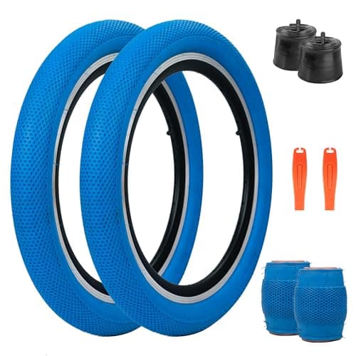 FOMAS 20 inch Kids Bike Tire Colorful Anti-Slip Tire 20 x 2.4 inch Foldable Replacement All Terrain Tire with Levers for Kids Bicycle BMX Mountain Bike Folding Bike Multiple Colors