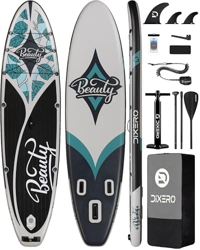 Dixero 11’*33”*6”Inflatable Stand Up Paddle Board for All Skill Levels with Premium SUP Paddleboard Accessories, Adjustable Floating Paddle, Safety Leash, Backpack and Pump