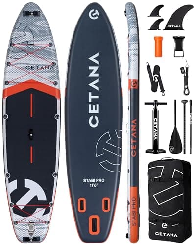 CETANA Extra Wide Inflatable Paddle Board 11'6 x 35" x 6", 450LB High Weight Capacity Wide Stable Stand Up Paddle Board for Beginners, 2–3 Person Large Paddleboard with 3 Fins, Dual Bungee, 15 D Rings