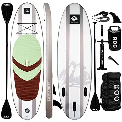 Roc Inflatable Stand Up Paddle Board with Premium SUP Paddle Board Accessories, Wide Stable Design, Non-Slip Comfort Deck for Youth & Adults (Desert W/Kayak Seat)