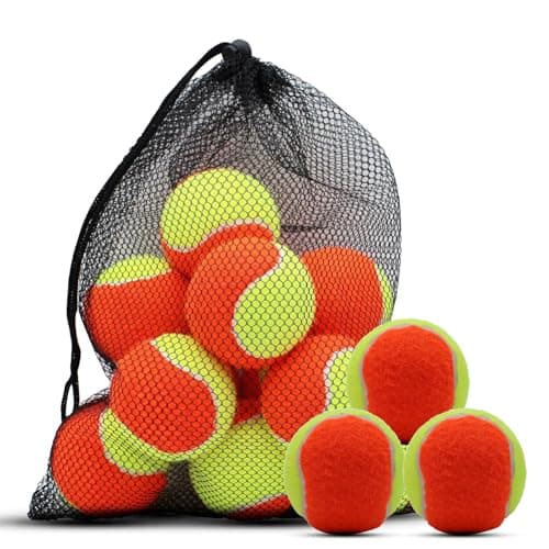 SHYUJAJIE 20 Pack 50% Low Compression Stage Tennis Ball for Beginners Youth Kids Training Practicing with Mesh Bag for Easy Transport (Orange)