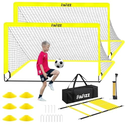 Soccer Goal, Soccer Goals for Backyard, 6x4ft Portable Pop Up Soccer Net Set, Soccer Training Equipment with Soccer Ball, Ladder and Cones(Yellow)