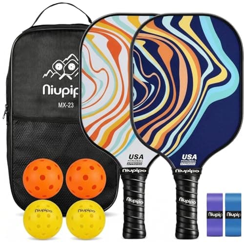 niupipo Pickleball Paddles, Pickleball Paddles Set of 2, Fiberglass Surface, Polypropylene Honeycomb Core, Cushion Grip, Lightweight Pickleball, Portable Carry Bag, White & Orange