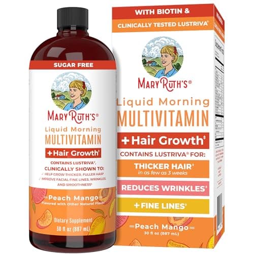 MARYRUTH'S Liquid Multivitamin + Hair Growth | Clinically Tested in Women for Thicker Hair & Facial Wrinkles | Biotin 10000mcg | Lustriva Hair Growth Supplements | Skin Care | Ages 18+ | 30 Fl Oz