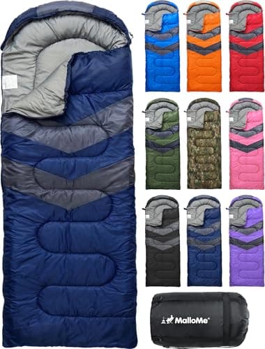 MalloMe Sleeping Bags for Adults Cold Weather & Warm - Backpacking Camping Sleeping Bag for Kids, Girls, Boys - Lightweight Camping Essentials Gear Accessories Hiking Sleep Must Haves Single & Double