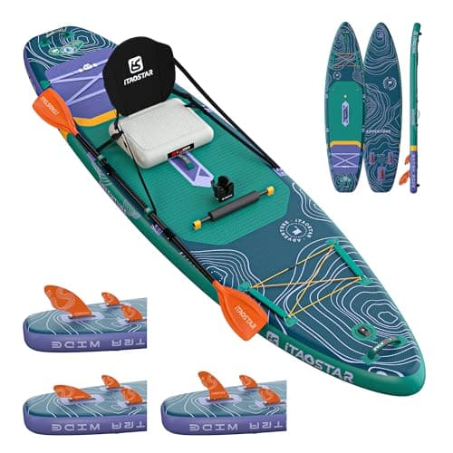iTAOSTAR Adventure 12' × 35" Inflatable Stand Up Paddle Board with Seat, Extra Wide SUP Board with 5 Fins Stable Design for Familly, Youth, All Skill Levels, Lakes, Oceans & Fishing
