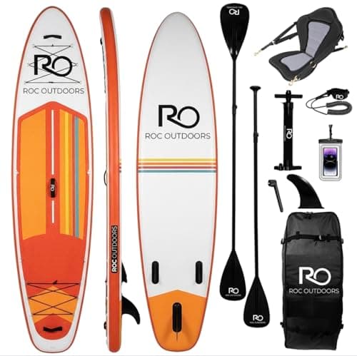 Roc Inflatable Stand Up Paddle Board 10' 6" with Premium SUP Paddle Board Accessories, Wide Stable Design, Non-Slip Comfort Deck for Youth & Adults (Goldenb Hour W/Kayak Seat)