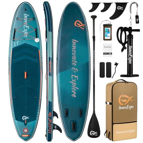 InnoExpo 11' Inflatable Stand Up Paddle Boards with Premium Accessories, Wide Stable SUP Paddle Board Design, Non-Slip Comfort Deck for Youth & Adults (Futuristic)