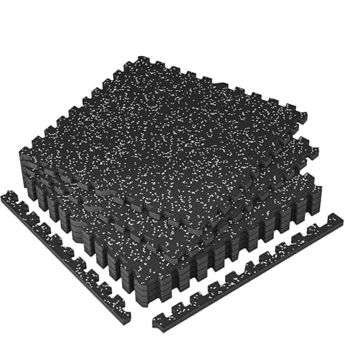 SUPERJARE 1" Extra-Thick Rubber Top Exercise Mat, Puzzle Gym Flooring for Home Gym, Gym Mat for Workout Equipment, Interlocking Floor Tiles with EVA Foam, 6 Pcs 24 Sq Ft, Black/Grey