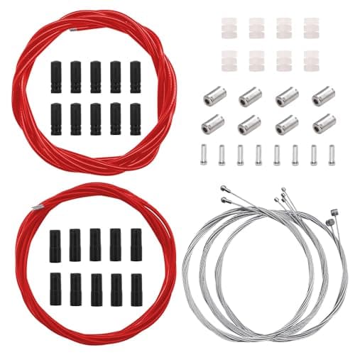 mankk Universal Bicycle Brake Cable and Shift Cable,Bicycle Shift Derailleur Cable & Brake Cable Housing Kit with Brake Cable End Caps and O-Rings for Mountain and Road Bicycle M-124-R