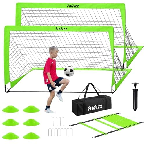 Soccer Goal, Soccer Goals for Backyard, 6x4ft Portable Pop Up Soccer Net Set, Soccer Training Equipment with Soccer Ball, Ladder and Cones