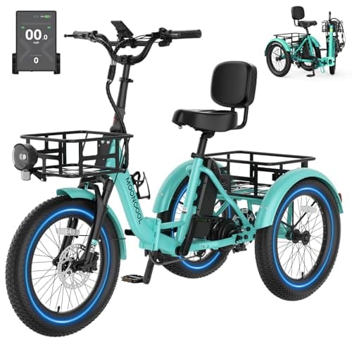 MOONCOOL Electric Tricycle for Adults, 500W Folding Electric Trike for Adults, 20"x3.0" Fat Tire 3 Wheel Electric Bike, Aluminum Frame Step-Thru Etrike with Removable Battery, Reverse Function