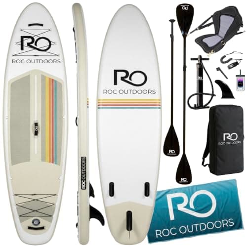 Roc Inflatable Stand Up Paddle Board 10' 6" with Premium SUP Paddle Board Accessories, Wide Stable Design, Non-Slip Comfort Deck for Youth & Adults (Desert Sky W/Kayak Seat)