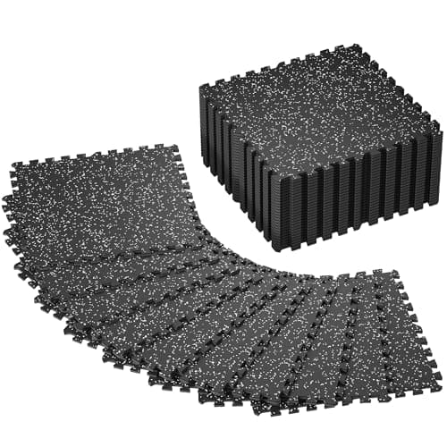 SUPERJARE 0.4'' Thick 36 Pcs 144 Sq Ft Rubber Top Exercise Equipment Mats, High Density EVA Foam Mats with Rubber Top, Interlocking Gym Flooring for Home Gym, Protective Workout Mat, Black/Grey