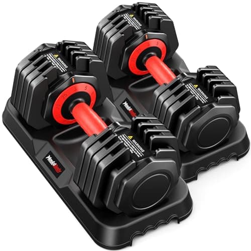 Mouldbody Adjustable Dumbbell Set Pair 25 lb, Adjustable Dumbbells 10-in-1 Free Weight Set, 1-Second Dial Weight Adjustment,Space-Saving Design with Storage Base, Home Gym Strength Training Equipment