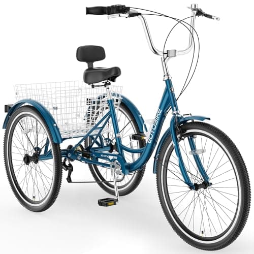 MOONCOOL Adult Tricycles 3 Wheel 7 Speed Trikes, 20/24/26 inch Adult Trikes 3 Wheeled Bike with Basket for Seniors, Women, Men