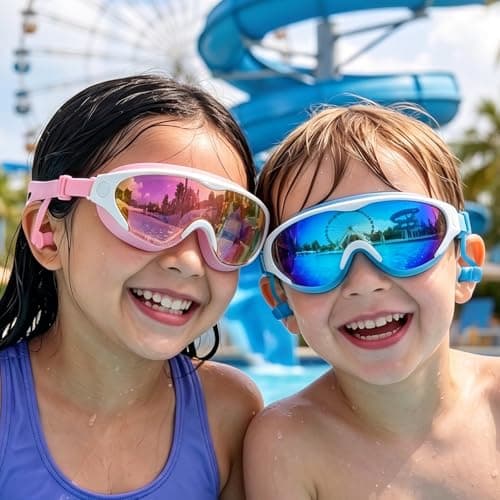 Zoomsnail Kids Swim Goggles 2Pack, Anti-Shattered UV Leak Fog Lens Toddlers Swimming Goggles for Kids Boys & Girls 3-15 (Blue White & Pink White)