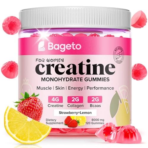 Creatine Gummies for Women, 8000 MG Complex with Collagen + BCAAs + Vitamin C & B12, Creatine Monohydrate Gummies for Women, for Booty, Energy & Strength, Sugar Free 120 Count Strawberry-Lemon Flavor