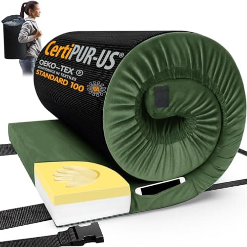 CYMULA CertiPUR-US Full Memory Foam Camping Mattress Pad, Portable Foam Sleeping Pad for Camping, Roll up Sleeping Mat Floor Mattress Guest Floor Bed for Sleepover, Car, Tent SUV Cot Mattress