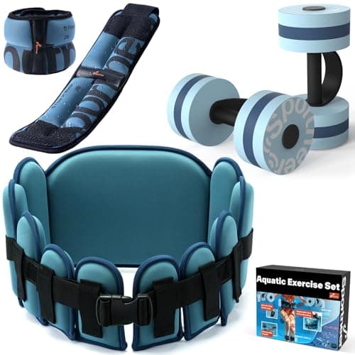 Sportneer Aquatic Exercise Equipment Water Aerobics Combo Set Includes High Density Water Weights Dumbbell Aqua Belt Water Ankle Weights for Pool Exercise Aquatic Therapy Pool Fitness Water Exercise