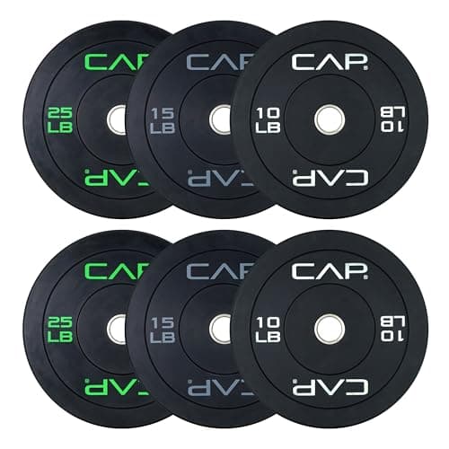 CAP 100 lb Economy Olympic Bumper Plate Set, 2-Inch Olympic Plates, Medium Bounce Rubber Weight Plates with Steel Hub for Weightlifting, Strength Training & Home Gym Workouts
