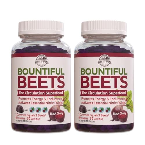COUNTRY FARMS Bountiful Beets Gummies, Circulation Superfood, Promotes Energy and Endurance, Nitric Oxide Booster, 60 Servings, White, 120 Count, 2 Pack