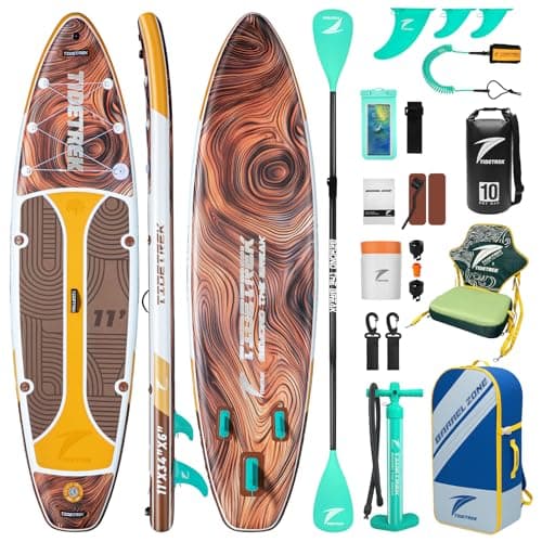 TIDETREK 11'/11'6" x 33"/34" x 6" Inflatable SUP Paddle Board – Extra-Wide, Stable Stand Up Paddle Board with Premium Full Accessory Set for Adults & Youth (Earth Pulse/Kayak Seat, 11'x34 x6)