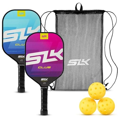 SLK Club Pickleball Paddle Bundle by Selkirk | Graphite & Fiberglass Face | SX3 Honeycomb Core | Ultimate Starter Set | 2 Lightweight Paddles | 3 Hybrid+ Pickleballs | 1 Mesh Sling Bag