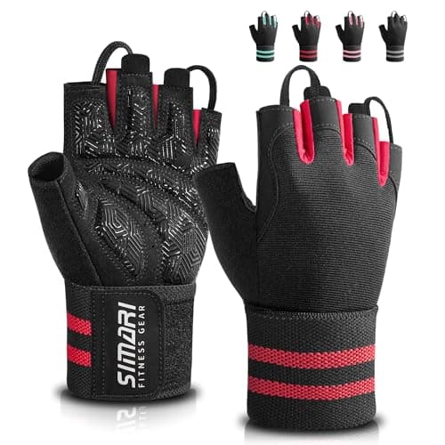 SIMARI Workout Gym Gloves for Men Women, Weight Lifting Gloves with Wrist Wrap Support, SBR Pad Grip for Full Palm Protection, for Exercise, Fitness, Dumbbells, Barbell, Climbing, Fingerless