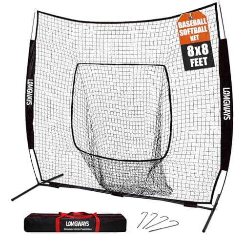 LOMGWAYS 8x8ft Baseball & Softball Practice Net with Steel Frame and Bag