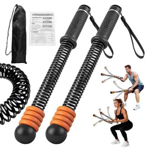 2PCS Adjustable Weighted Ropeless Battle Ropes, Heavy Duty Cordless Battle Rope for HIIT & Cardio Full-Body Workout Tool with Non-Slip Spiral Handles, Home Gym Equipment for Women & Men (Black)