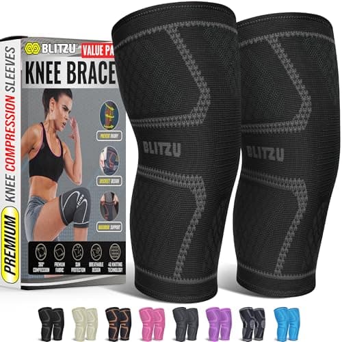 Knee Brace for Meniscus Tear 2 Pack, Knee Compression Sleeve for Men and Women, Knee Support for Arthritis, Swelling, Inflammation, ACL, Pain Relief, Running, Workout, Sports and Recovery Black S