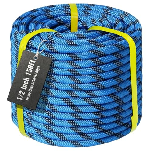 Keepark 1/2Inch Arborist Rope 150Ft - 9000lbs Heavy Duty Nylon Rope Rappelling Rope, Double Braided Arborist Bull Rope for Tree Work, Hiking, Rigging, Pulling, Swing, Caving, Sailing - Blue