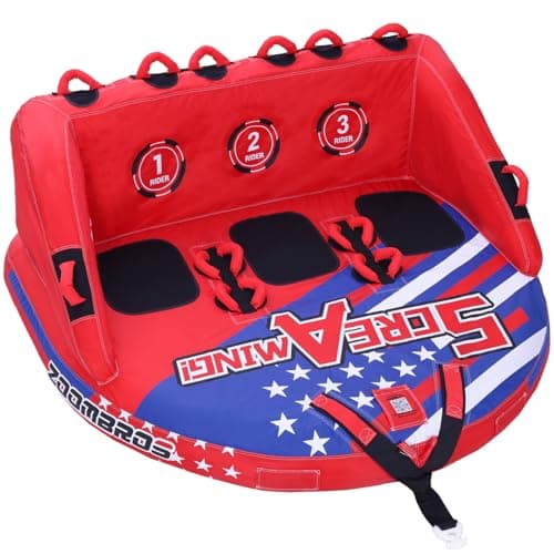 ZOOMBROS Towable Tubes for Boating 2-3 Person, Front/Back Tow Points Sofa Style Boat Tubes and Towables, Holds 340-510 lbs Large Capacity, Premium Nylon Cover for Adults
