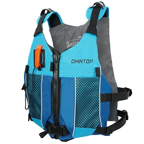 Owntop Swim Jacket Adult, Lightweight Kayak Swim Vests, Hydration Pocket for Wakeboard, Boating, Fishing, Water Sports (Blue, M/L)